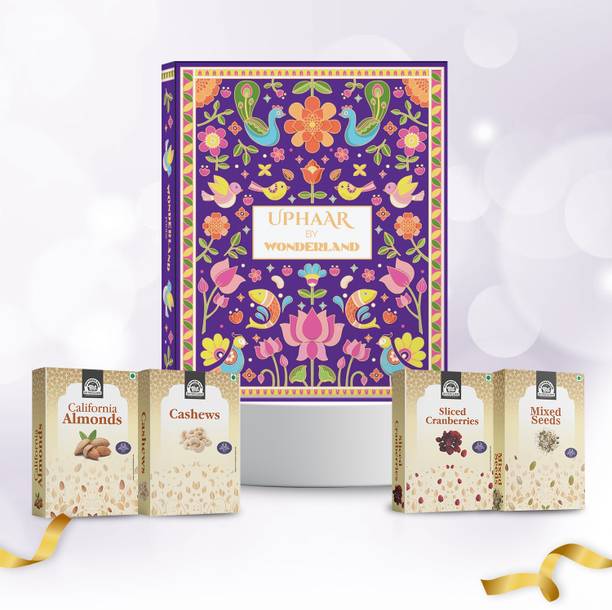 Wonderland Foods UPHAAR Dry Fruits Gift Box 300g | Rakhi Raksha Bandhan Gift Hamper | Mix Seeds, Almonds, Cashews, Cranberries