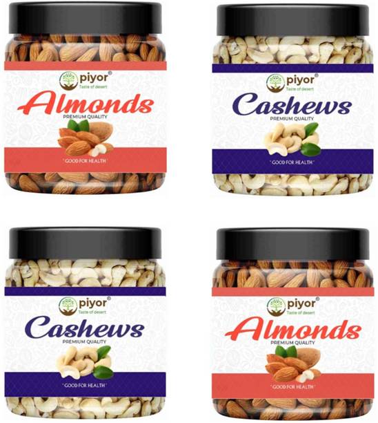 PIYOR 100% Natural Premium Quality Dryfruits Combo Pack of 4 Almonds, Cashews, Cashews, Almonds