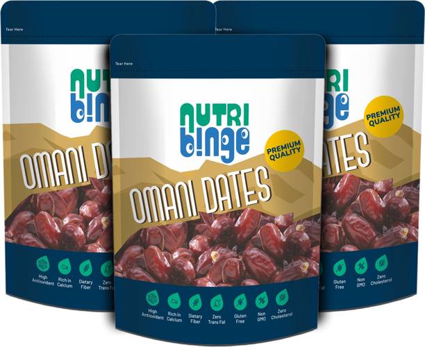 NUTRI BINGE Premium Omani Dates, Natural Khajoor/Khajur, Soft and Chewy Dates