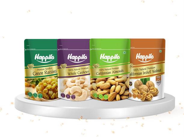 Happilo Dry Fruits Combo (Almonds 200g, Whole Cashews 200g, Raisins 250g, Walnuts 200g) Assorted Nuts
