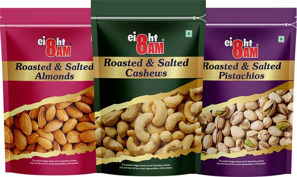 8AM Roasted & Salted Dry fruits Combo, 200g Each Pack (Almond, Cashew, Pistachios)