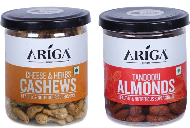 Ariga Foods Tandoori Almonds and Cheese & Herbs Cashews | Dry Fruits Combo Assorted Nuts