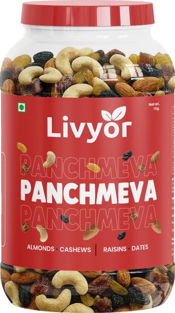 LIVYOR Panchmeva Dry Fruit Mix | Kaju Badam Kismish Khajur Mixed Dry Fruits Combo Pack Cashews, Almonds, Raisins, Dates