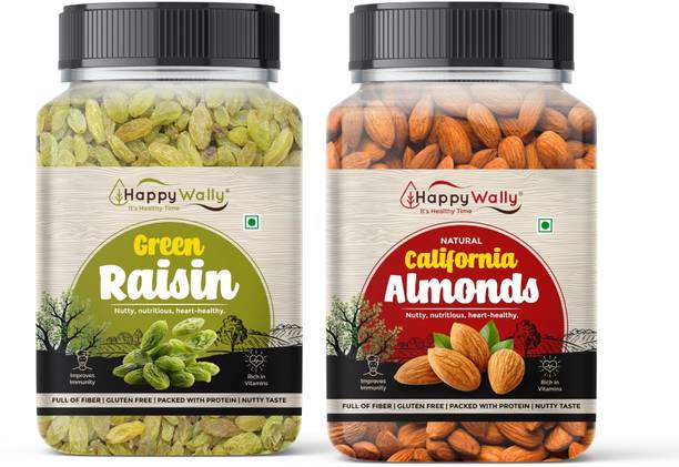 HappyWally Dry fruits Combo Pack of Green Raisins (Kishmish) and Almond200gm Each | Almonds, Raisins