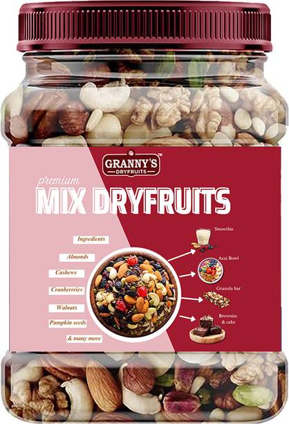 Grannys Dryfruits Healthy Nutmix|Fitness Trail Mix| Mixed Dryfruits |Premium Nutmix(500 grams) Almonds, Cashews, Black Currant, Cranberries, Kiwi, Amla