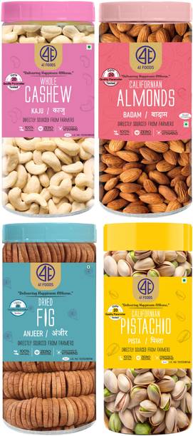 41 foods Dry fruits combo pack of Premium 4 Anjeer Badam Kaju Pista (150gm x 4) 600 GM Almonds, Cashews, Pistachios, Figs