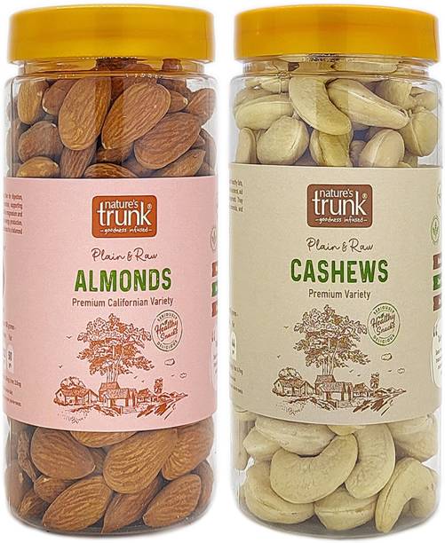 Nature's Trunk Dry Fruits Combo Pack of 2 Premium Quality Tasty Plain & Raw Cashews, Almonds