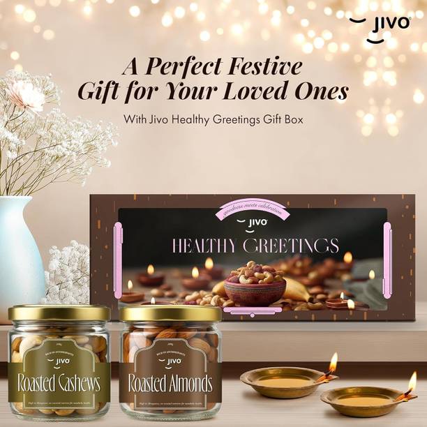JIVO Dry Fruits Gift Hamper Box | For Occasions Like Diwali, Festival |Diya & Roasted Almonds, Cashews