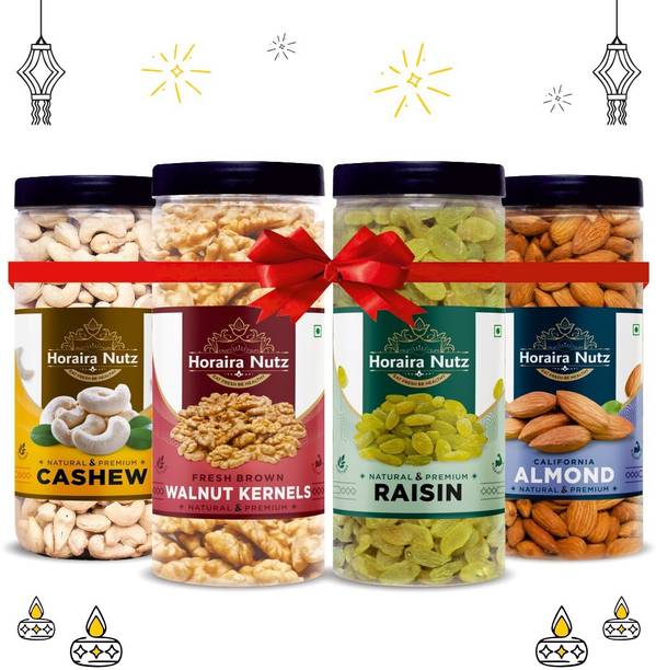 Horaira Nutz Premium Dry Fruits Combo Pack 1kg Kaju ,Brown Akhrot giri , Kishmish , Badam 1Kg Cashews, Walnuts, Raisins, Almonds