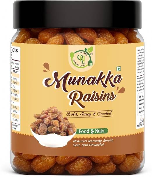 organic nature live Premium Munakka Raisins | Bold, Juicy & Seeded | Rich in Iron & Fibre Raisins