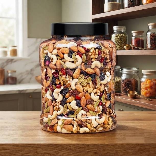 AIRCART Large Plastic Storage Jar with Black Lid - Nuts & Snacks Almonds, Amla, Apricots, Blueberry, Brazil Nuts, Dates, Dry Dates, Raisins