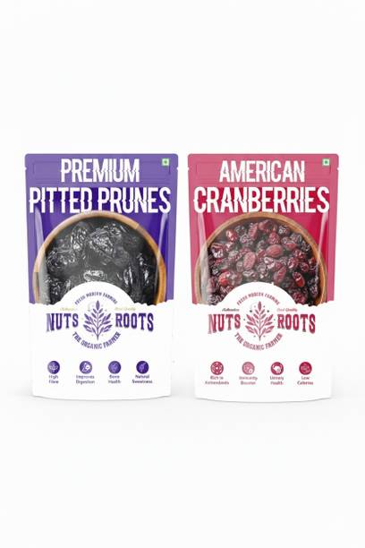 Nuts&Roots Dried Cranberries & Premium Pitted Prunes | 2*300g Cranberries, Prunes