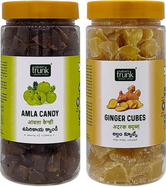 Nature's Trunk Natural , Healthy Dried Amla Candy & Ginger Candy (Cubes /Slices) Amla, Candid Peel