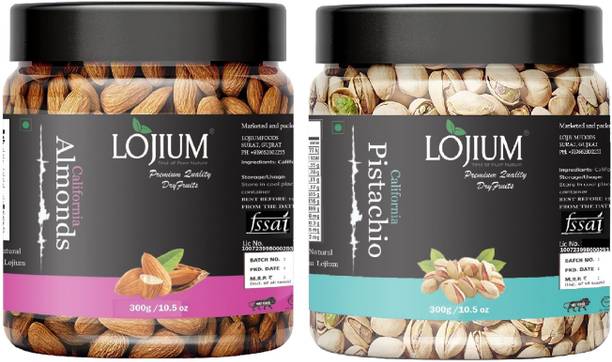 LOJIUM HEALTHY DRY FRUITS COMBO OF HIGH QUALITY ALMOND (300g) &ROASTED PISTACHIO(300g) Almonds, Pistachios