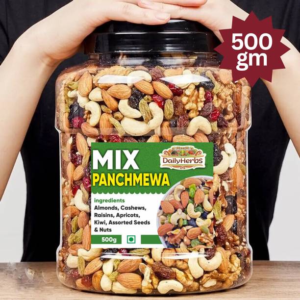 DAILYHERBS Mix Dry Fruit | PanchMewa Mix | 500gm | AA+ Almonds, Cashews, Raisins, Apricots, Assorted Nuts