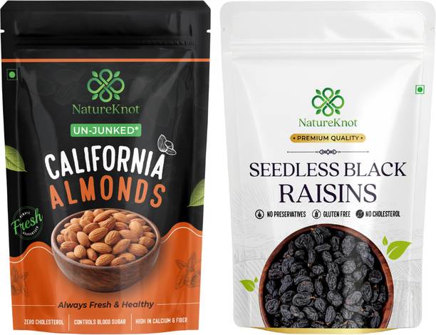 Natureknot Almonds & Black Raisins Combo | Healthy Dry Fruits Pack | Black Raisins, Almonds