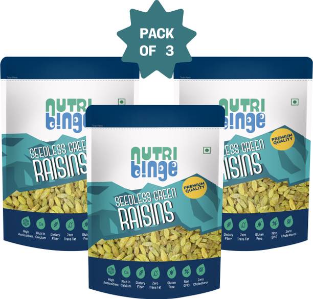 NUTRI BINGE Premium Seedless Green Raisins, Rich in antioxidants, Nutritious Kishmish Raisins