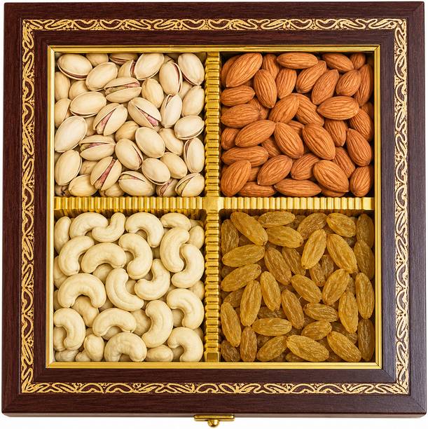 DR VITA FOODS Exotic Dry Fruits Gift Box | Premium Festive Gift Hamper | 600 g (4 × 150 g) Almonds, Cashews, Pistachios, Raisins