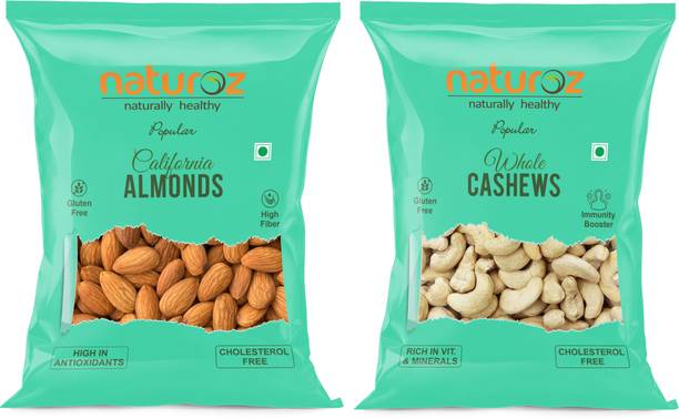 Naturoz Popular California Almonds & Whole Cashews Combo Pack (500g Each) Assorted Nuts