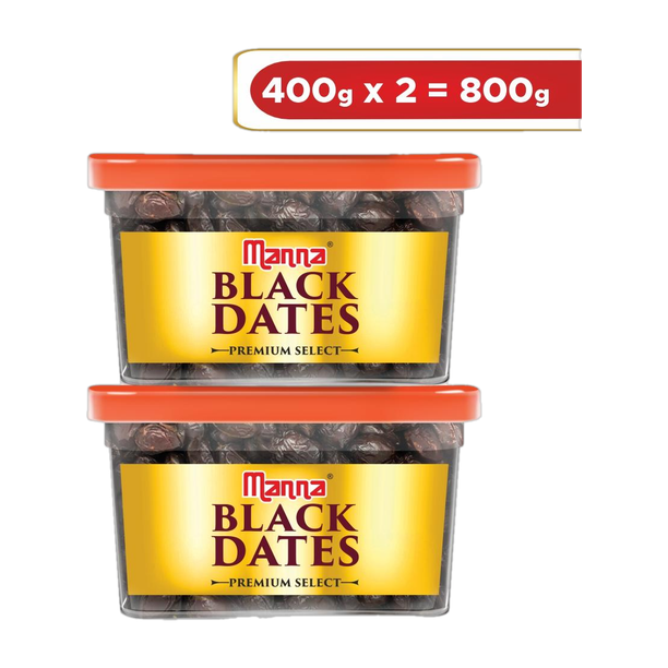 Manna Black Dates - 800g (400g x 2 Packs) | Select Premium Organic Handpicked Dates | Khajoor | Khajur | Soft Dried Healthy Snack | Soft & Juicy texture | Zero Added Sugar & Preservatives | Rich in Iron, Fibre & Vitamins Dry Dates Dry Dates