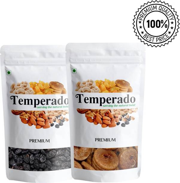Temperado COMBO [ ANJEER (medium) & BLACK RAISINS (afghani)] 250gm each. Raisins, Figs (2 x 250 g) Figs, Raisins
