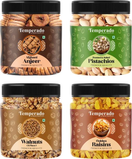 Temperado Figs(100gm), Pistachios(100gm), Walnut(100gm) & Green Raisins(100 gm) Combo Figs, Pistachios, Walnuts, Raisins