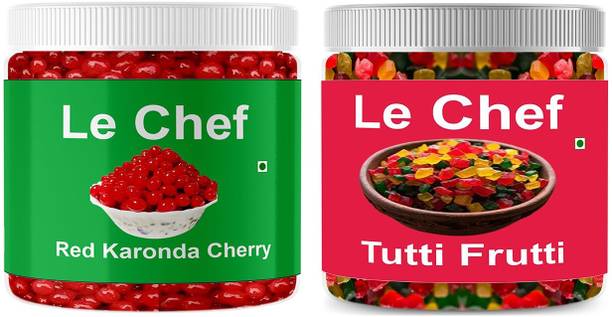 Le cHef Red Karonda Cherry +Tutti Frutti| Combo Pack Of 2 | Ideal For Cake Decoration Cherries