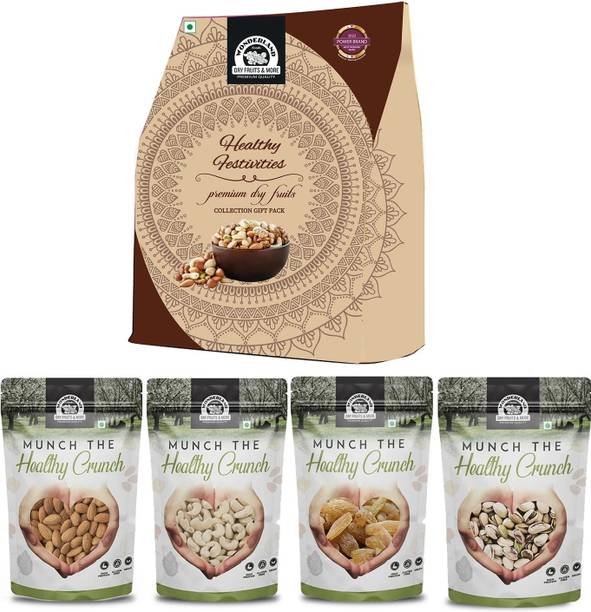WONDERLAND Foods - Dry Fruits Golden Collection Pack Gift Box Combo | (200g X 4) Almonds, Cashews, Pistachios, Raisins