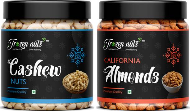 frozen Natural Cashew Nuts W320 and Premium Almonds Healthy Snack Combo Pack 450gm Each Cashews, Almonds