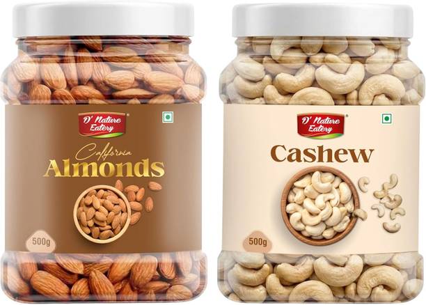 D'Nature Eatery Premium Almonds 500g & Cashews 500g California Almonds & Cashew Nuts 1kg Pack Almonds
