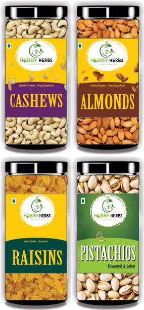 Hobby Herbs Almonds , Cashew , Pistachios & Raisins Combo 400gm | DryFruits Combo | Almonds, Cashews, Raisins, Pistachios
