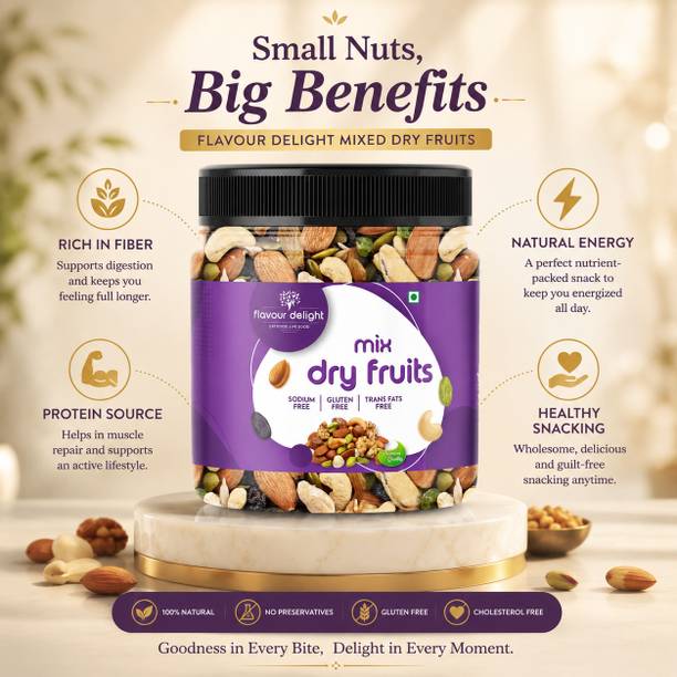 Flavour Delight Premium Assorted Dry Fruits 250g | Almonds, Cashews, Raisins| Healthy Nut Mix Almonds, Amla, Apricots, Assorted Seeds & Nuts, Cashews, Cherries, Dates, Raisins