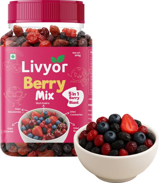 LIVYOR Berry Mix | 5 in 1 Mixed Berries Dry Fruits Blueberry, Cranberries, Strawberries, Cherries, Raisins