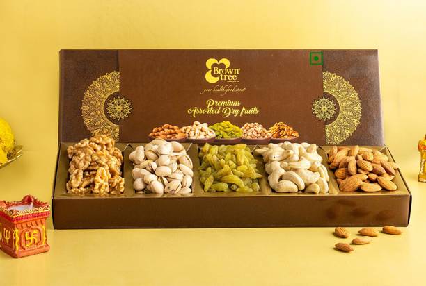 Brown tree Premium 5P|Dry Fruit Gift Hamper|Ideal gift box for all celebration Assorted Nuts