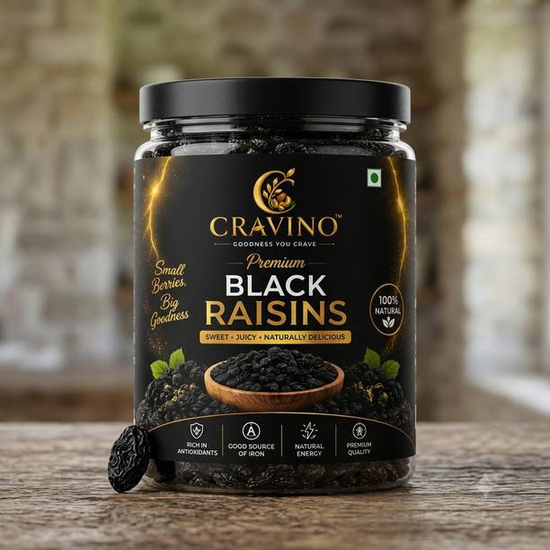 CRAVINO Premium Black Raisins Natural Kishmish Dried Grapes for Snacking & Desserts Raisins