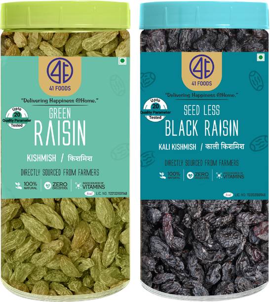 41 foods Dry fruits combo pack of Black Raisins & Raisins | kismis kishmish 500 GM Raisins, Raisins