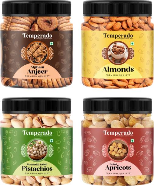 टेम्पराडो फिग्स(100gm), आलमंड (100gm), पिस्ताचियोज़ (100gm) एंड एप्रिकॉट्स(100 gm) कॉम्बो