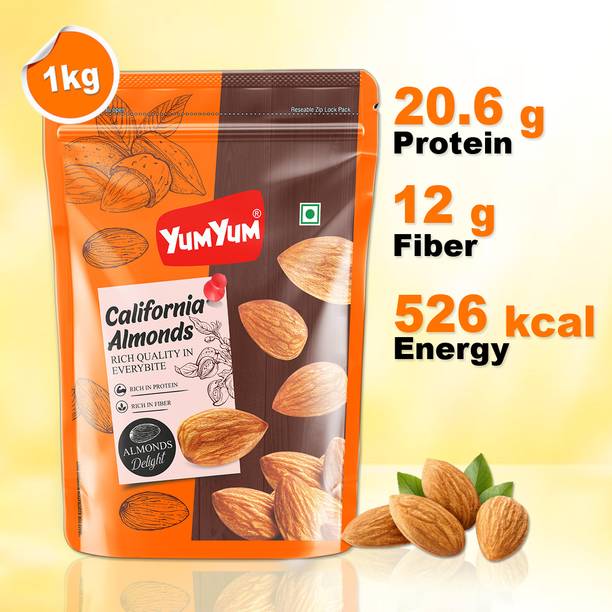YUM YUM 100% Natural Premium California Almond Badam Giri 1kg Pouch - Almonds