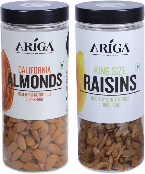 Ariga Foods California Almonds and King Size Raisins | 1kg Dry Fruits Combo | Almonds