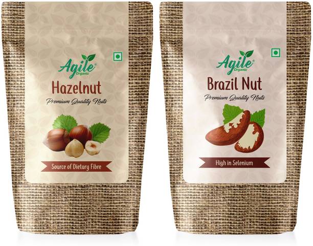 Agile Organic Premium Jumbo Hazel Nuts & Brazil Nuts Combo (Small Trial Pack) 50 Grams Hazelnuts, Brazil Nuts