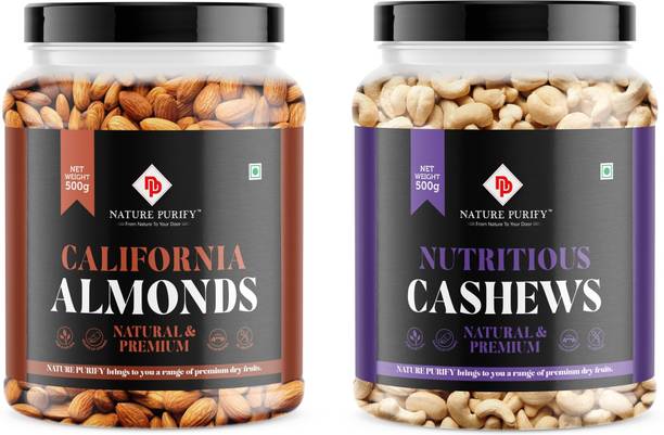 Nature Purify Dry Fruit Combo Almond + Cashew 1kg (Pack of 2) Almonds, Cashews