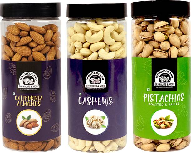 WONDERLAND Foods Premium Quality Dry Fruits Combo Pack Almonds, Cashews, Pistachios