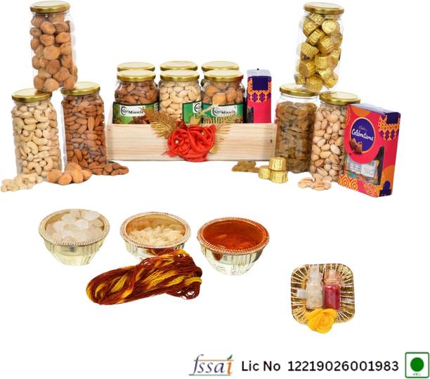 NUTRI MIRACLE Bhaidooj Gift Hamper Basket Dry Fruits & Chocolate Delight for Siblings Cashews