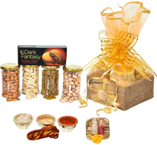 NUTRI MIRACLE Dry Fruits Gift Pack Basket for Bhaidooj, Assorted Dry Fruit Hamper Cashews