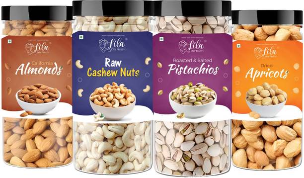 lila dry fruits Almond(100gm), Cashew (100gm), Pistachios (100gm) & Apricots(100 gm) Combo Almonds, Cashews, Pistachios, Apricots