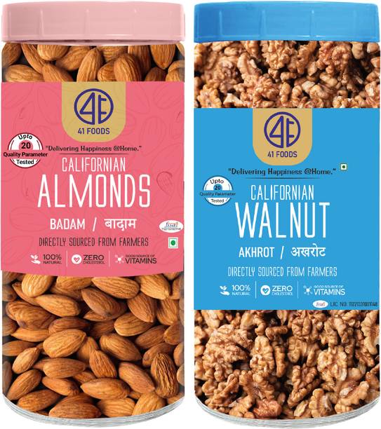 41 foods Dry fruits combo pack of Californian Almonds Walnuts | badam akhrot 300 GM Walnuts, Almonds
