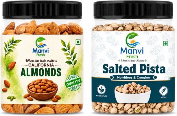 Manvi fresh California Almonds & Salted Pista Combo | Crunchy & Savory Dry Fruits Combo Almonds, Pistachios