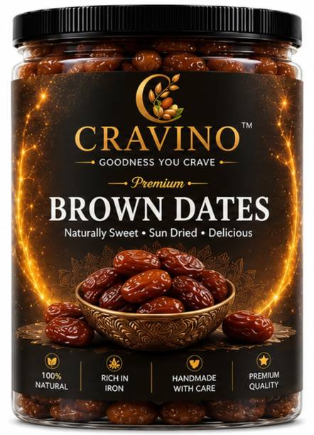 CRAVINO Brown Dates Naturally Sweet Sun Dried Soft & Delicious Dry Fruit for Daily Use Dates, Dry Dates