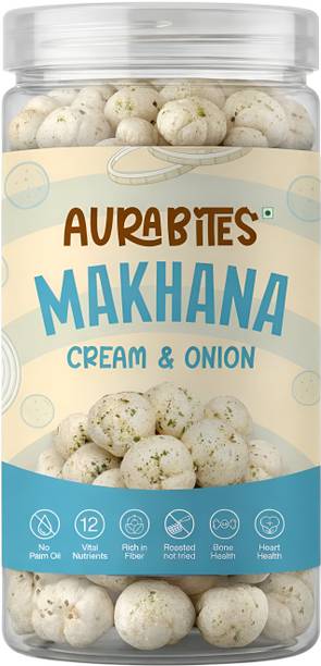 AuraBites Cream And Onion flavored Makhana 70g | Popped Lotus Seed | Roasted Fox Nuts Hazelnuts