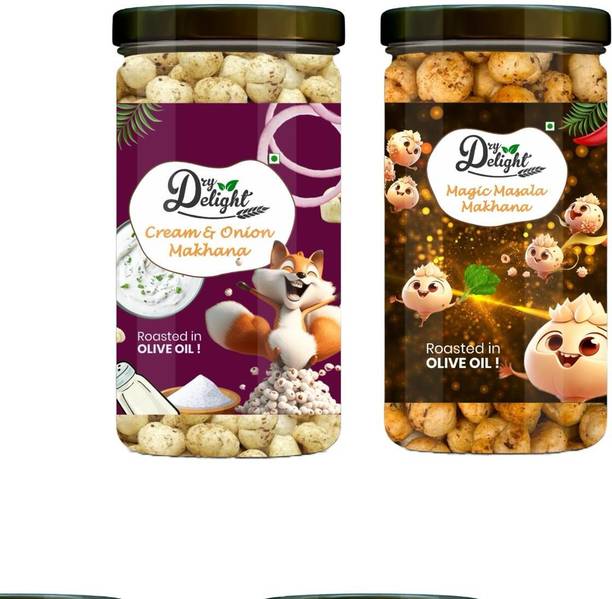 DRYDELIGHT Cream & Onion Makhana and Magic Masala Makhana Combo Pack | Roasted in Olive Oil Fox Nut